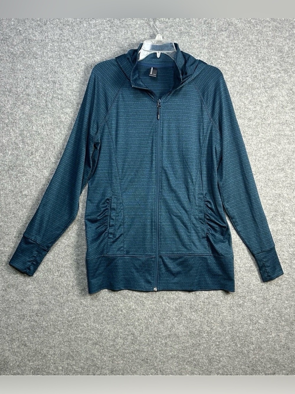 Mondetta Women's XL Lightweight Teal Hooded Zip Tunic Jacket Athleisure Workout
